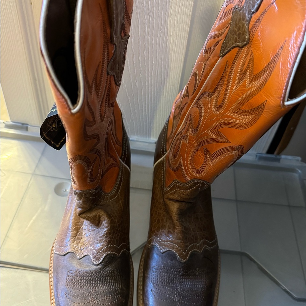 NEW REVOLUCION COWBOY BOOTS Brown and Orange Heeled Boots, NO BOX, never worn - Picture 15 of 15